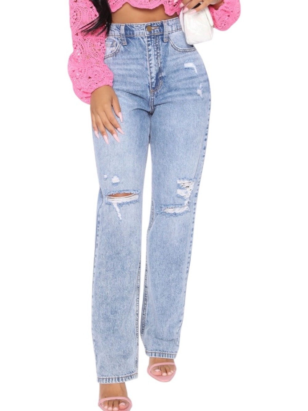 NEW Fashion Nova Super High Rise Straight Leg Jeans Blue Rigid Denim Ripped Sz 5